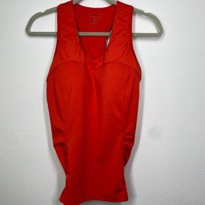 Athleta Red Orange Built In Bra V-Neck Ruched Tank 38B